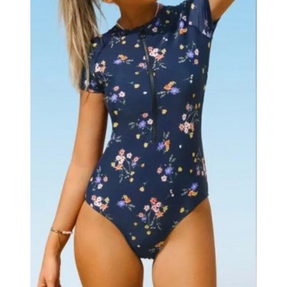 Cupshe Other - NWT CUPSHE  Swimsuit for Women Mock Neck Zipper Short Sleeve Bathing Suit